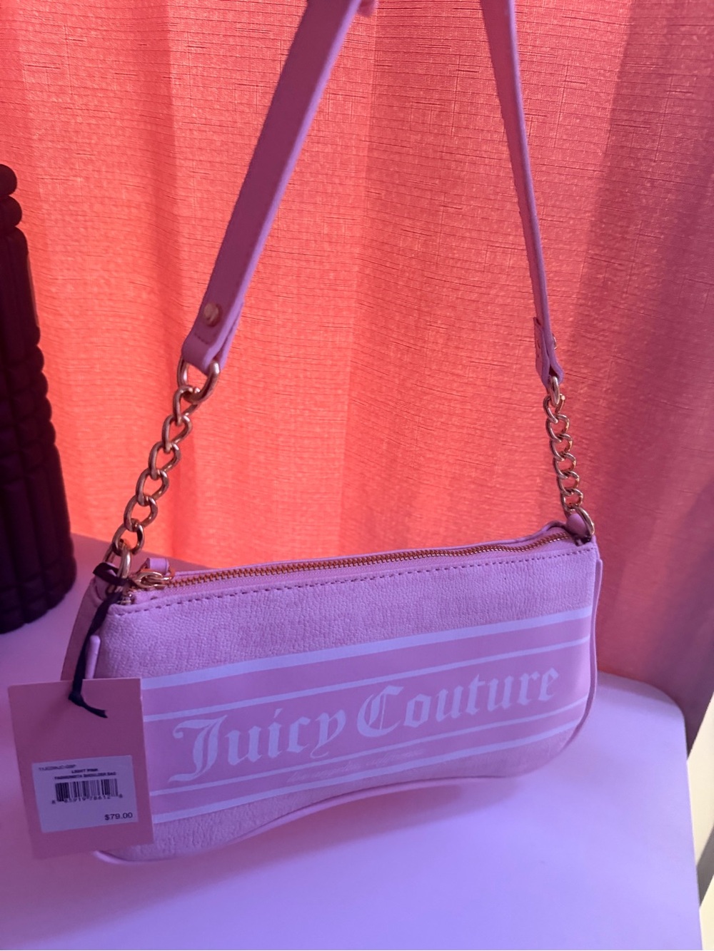 Juicy Couture Light Pink Logo Shoulder Bag with Chain Strap